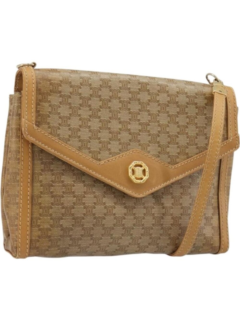 CELINE Macadam Canvas Shoulder Bag PVC Beige Gold